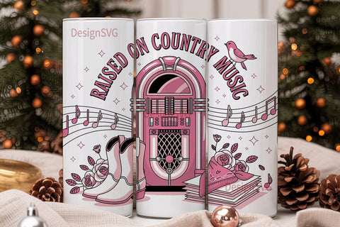 Raised on Country Music 20oz Tumbler Sublimation DesignSVG 