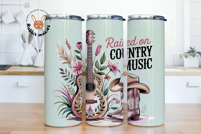 Raised On Country Music Tumbler Wrap 20 oz Tumbler Wrap,Country Music Png 20oz Skinny Tumbler Png,Straight Tumbler Wrap,Digital Download PNG Sublimation Rabbitmakies 