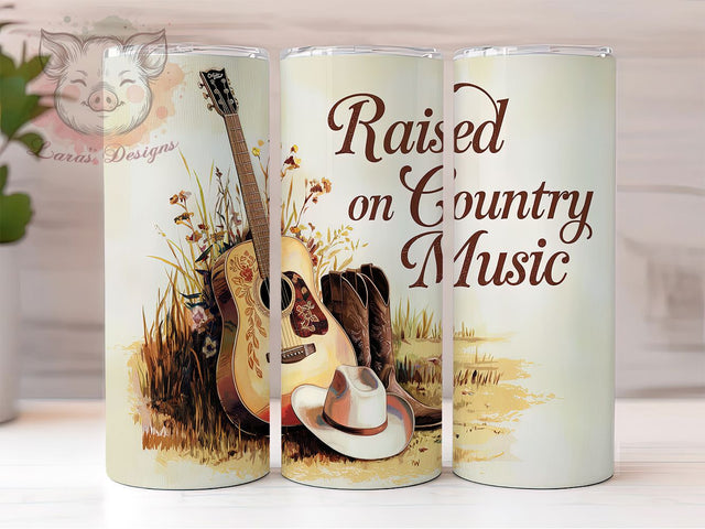 Raised on Country Music Western Tumbler, Music Lover Gift, Raised on Country, Western Tumbler, 20oz Sublimation Wrap, Country Girl Gift, Rustic Music Design Sublimation Lara' s Designs 