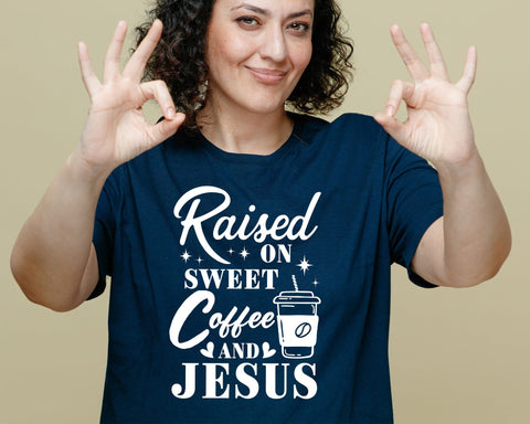 Raised On Sweet Coffee and Jesus Svg, Coffee Lover Gifts, Jesus Loves You, Christian Coffee Mug, Coffee Png, Svg Files for Cricut Silhouette SVG DesignDestine 