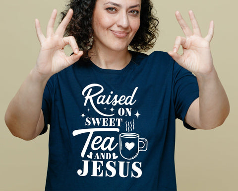 Raised On Sweet Tea and Jesus Svg, Tea Lover Gift, Love Like Jesus Shirt, Jesus Loves You, Svg Files for Cricut Silhouette, Instant Download SVG DesignDestine 