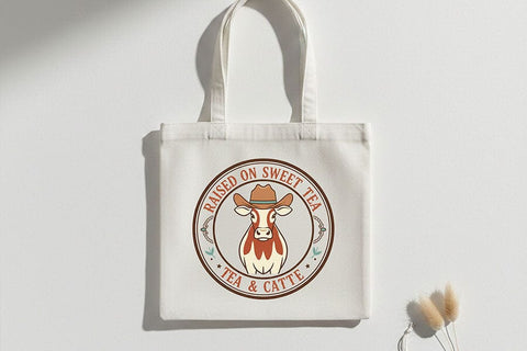 Raised on Sweet Tea Tea & Cattle Png, Western Cowgirl Badge Sublimation Design, Southern Country Girl Shirt Graphic, Ranch Life Cow Png SVG TiffsCraftyCreations 