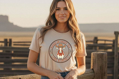Raised on Sweet Tea Tea & Cattle Png, Western Cowgirl Badge Sublimation Design, Southern Country Girl Shirt Graphic, Ranch Life Cow Png SVG TiffsCraftyCreations 