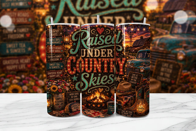 Raised Under Country Skies Tumbler Wrap Sublimation BijouBay 