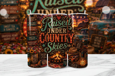 Raised Under Country Skies Tumbler Wrap Sublimation BijouBay 