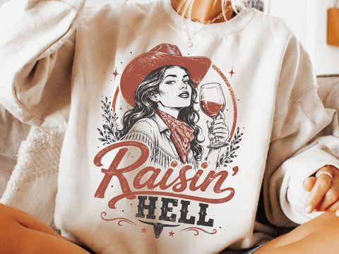Raisin' hell Png, Western humour shirt design, Funny western quote Png, Western girl shirt SVG DesignDestine 