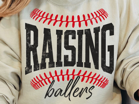 Raising Ballers Baseball SVG PNG Varsity Baseball Mama Back design Retro Game Day Vibes Mom Sports Team Softball Cheer Mom Shirt SVG DesignDestine 