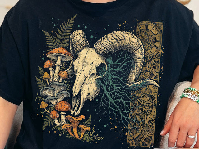 Ram Skull Mushroom PNG, Dark Forest Gothic Sublimation Design SVG DesignDestine 