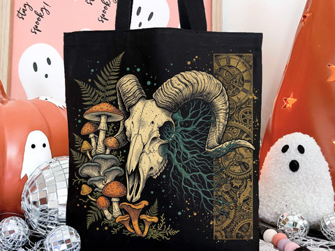 Ram Skull Mushroom PNG, Dark Forest Gothic Sublimation Design SVG DesignDestine 