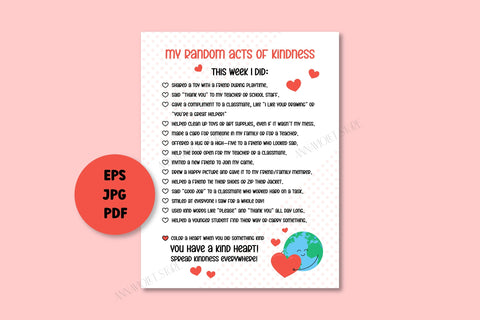 Random Acts of Kindness Day Printable List for Kids PDF JPG | Activity Worksheet Elementary School Students, Kindergarten | Digital Download Sublimation AnnaViolet_store 