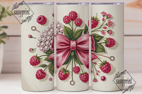 Raspberry Pearl Bow 20oz Tumbler Wrap Sublimation sassyprint 