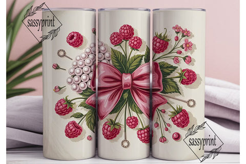 Raspberry Pearl Bow 20oz Tumbler Wrap Sublimation sassyprint 