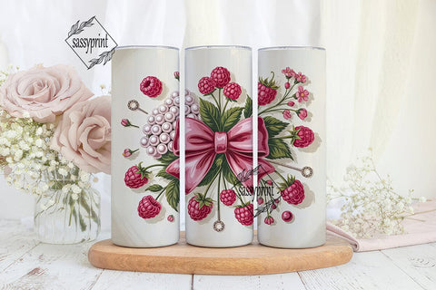 Raspberry Pearl Bow 20oz Tumbler Wrap Sublimation sassyprint 