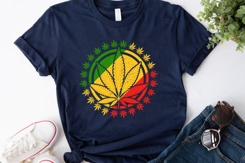 Rasta Colors Cannabis Leaf Weed Marijuana Png T-Shirt Design Sublimation Karma Genie Graphics 