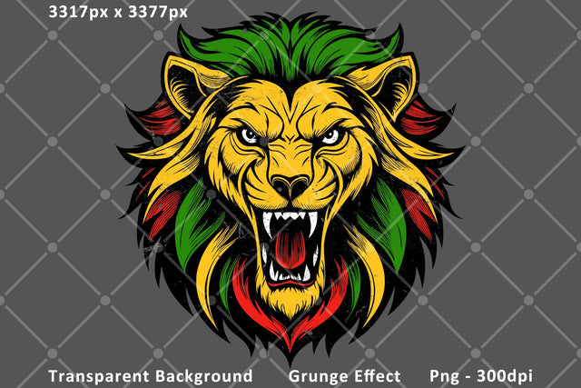 Rasta Lion - Red Gold & Green Png Sublimation Sublimation Karma Genie Graphics 