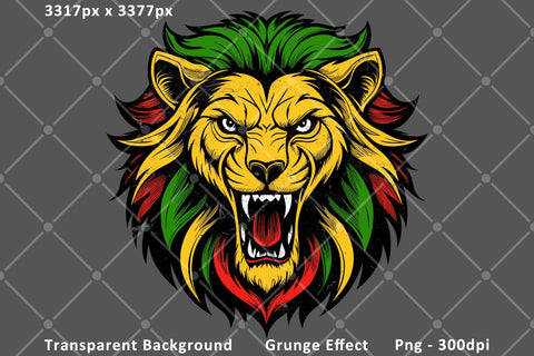Rasta Lion - Red Gold & Green Png Sublimation Sublimation Karma Genie Graphics 
