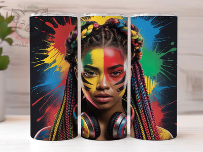 Rasta Melanin Queen Tumbler, Braided Hair Wrap, Colorful Afrocentric Cup, 20oz Sublimation Wrap, Reggae Inspired Tumbler, Melanin Queen Cup, Vibrant Rasta Design Sublimation Lara' s Designs 