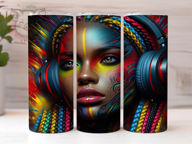 Rasta Melanin Queen Tumbler, Braided Hair Wrap, Colorful Afrocentric Cup, 20oz Sublimation Wrap, Reggae Inspired Tumbler, Melanin Queen Cup, Vibrant Rasta Design Sublimation Lara' s Designs 