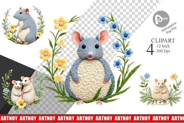 Rat Embroidery Clipart Sublimation artnoy 
