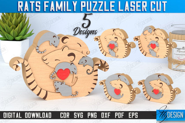 Rats Family Puzzle Laser Cut Bundle | Rats Puzzle Template | Eco-Friendly Gift | Home Décor | CNC Files SVG Fly Design 