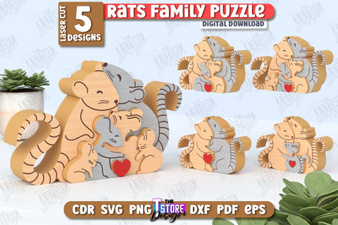 Rats Family Puzzle Laser Cut Bundle | Rats Puzzle Template | Eco-Friendly Gift | Home Décor | CNC Files SVG The T Store Design 