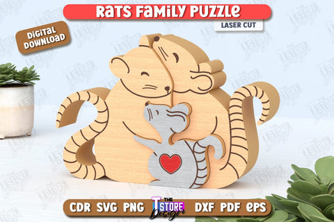 Rats Family Puzzle Laser Cut Bundle | Rats Puzzle Template | Eco-Friendly Gift | Home Décor | CNC Files SVG The T Store Design 