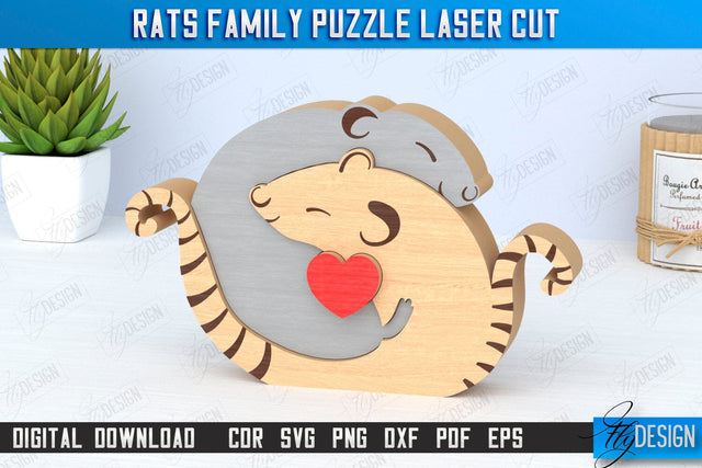 Rats Family Puzzle Laser Cut | Rats Puzzle Template | Eco-Friendly Gift | Home Décor | CNC File SVG Fly Design 