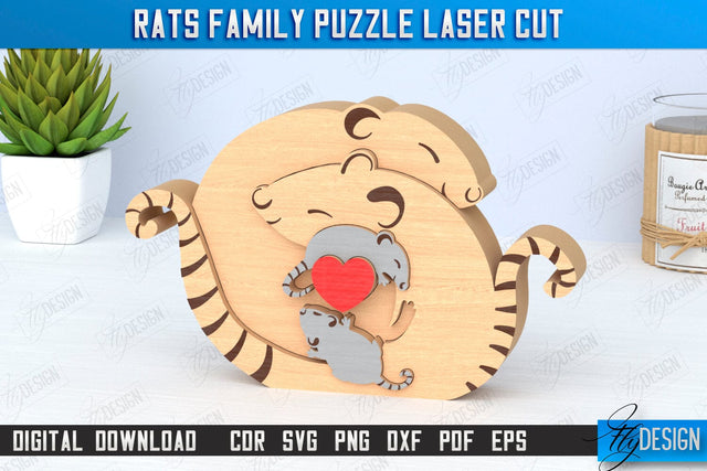 Rats Family Puzzle Laser Cut | Rats Puzzle Template | Eco-Friendly Gift | Home Décor | CNC File SVG Fly Design 