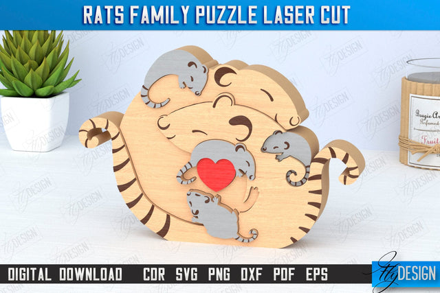 Rats Family Puzzle Laser Cut | Rats Puzzle Template | Eco-Friendly Gift | Home Décor | CNC File SVG Fly Design 