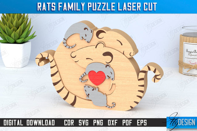 Rats Family Puzzle Laser Cut | Rats Puzzle Template | Eco-Friendly Gift | Home Décor | CNC File SVG Fly Design 