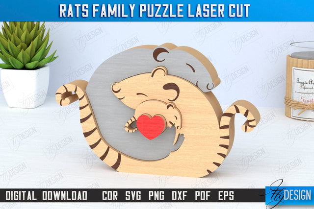 Rats Family Puzzle Laser Cut | Rats Puzzle Template | Eco-Friendly Gift | Home Décor | CNC File SVG Fly Design 