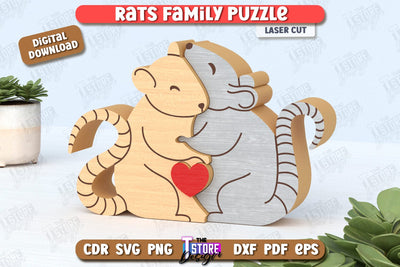 Rats Family Puzzle Laser Cut | Rats Puzzle Template | Eco-Friendly Gift | Home Décor | CNC File SVG The T Store Design 