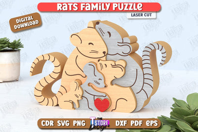 Rats Family Puzzle Laser Cut | Rats Puzzle Template | Eco-Friendly Gift | Home Décor | CNC File SVG The T Store Design 