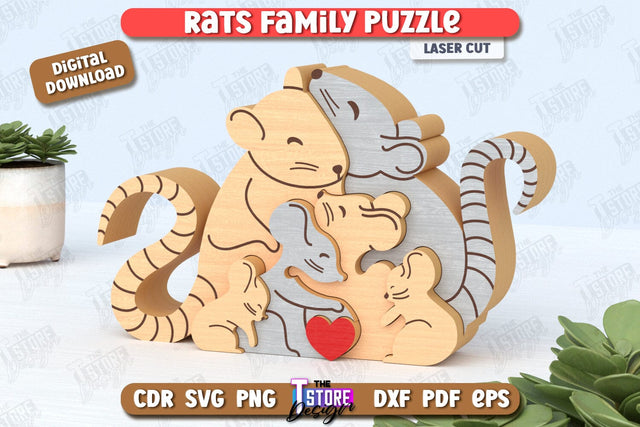 Rats Family Puzzle Laser Cut | Rats Puzzle Template | Eco-Friendly Gift | Home Décor | CNC File SVG The T Store Design 