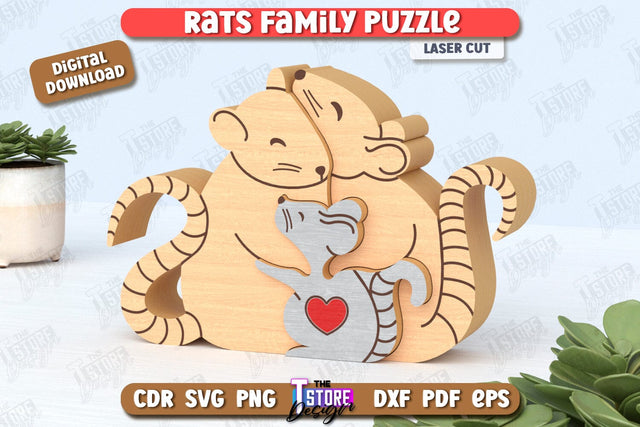 Rats Family Puzzle Laser Cut | Rats Puzzle Template | Eco-Friendly Gift | Home Décor | CNC File SVG The T Store Design 