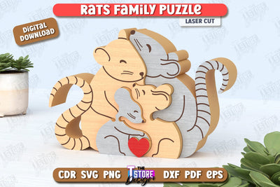 Rats Family Puzzle Laser Cut | Rats Puzzle Template | Eco-Friendly Gift | Home Décor | CNC File SVG The T Store Design 