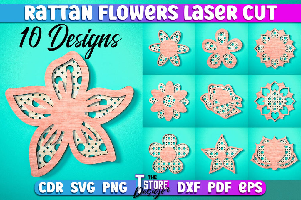 Rattan Flowers Laser Cut | Laser Cut Design | CNC Files - So Fontsy