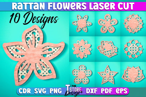 Rattan Flowers Laser Cut | Laser Cut Design | CNC Files SVG The T Store Design 