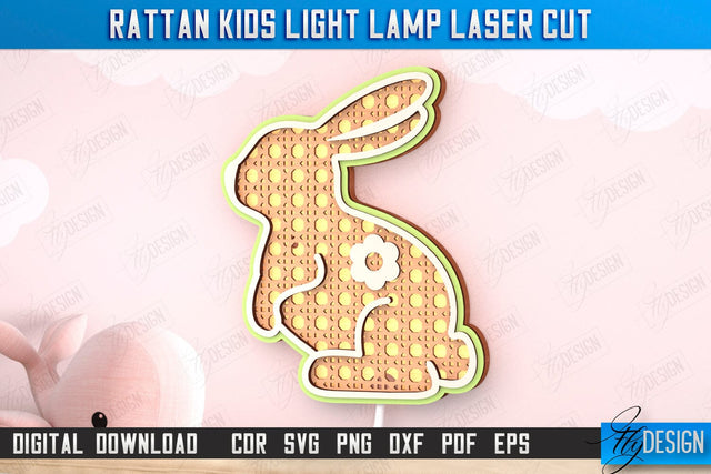 Rattan Kids Lamp Laser Cut | 3D Shadow Lantern | Wall Lamp | Children's Room Decor | Bunny | CNC File SVG Fly Design 