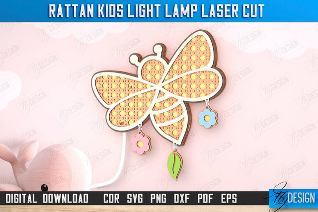 Rattan Kids Lamp Laser Cut | 3D Shadow Lantern | Wall Lamp | Children's Room Decor | CNC File SVG Fly Design 