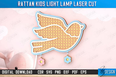 Rattan Kids Lamp Laser Cut | 3D Shadow Lantern | Wall Lamp | Children's Room Decor | Dove|CNC File SVG Fly Design 