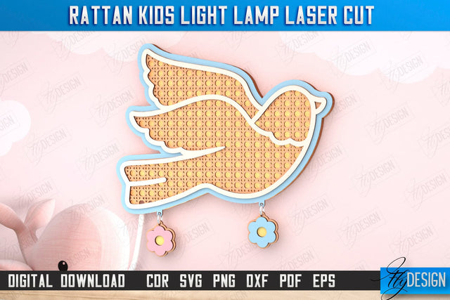 Rattan Kids Lamp Laser Cut | 3D Shadow Lantern | Wall Lamp | Children's Room Decor | Dove|CNC File SVG Fly Design 