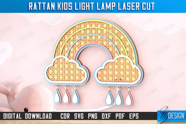 Rattan Kids Lamp Laser Cut | 3D Shadow Lantern | Wall Lamp | Children's Room Decor | Rainbow |CNC File SVG Fly Design 