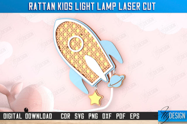 Rattan Kids Lamp Laser Cut | 3D Shadow Lantern | Wall Lamp | Children's Room Decor | Rocket |CNC File SVG Fly Design 