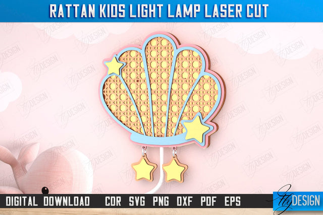Rattan Kids Lamp Laser Cut | 3D Shadow Lantern | Wall Lamp | Children's Room Decor | Seashell|CNC File SVG Fly Design 