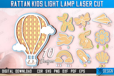 Rattan Kids Lamp Laser Cut Bundle | 3D Shadow Lantern | Wall Lamp | Children's Room Decor | CNC Files SVG Fly Design 