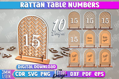 Rattan Table Numbers Bundle | Table Number Sign | Event Tables Décor | Boho Styled | CNC Files SVG The T Store Design 