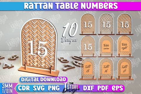 Rattan Table Numbers Bundle | Table Number Sign | Event Tables Décor | Boho Styled | CNC Files SVG The T Store Design 