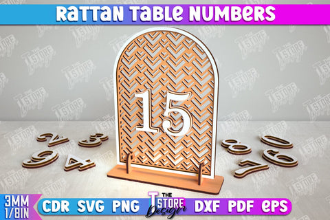 Rattan Table Numbers Bundle | Table Number Sign | Event Tables Décor | Boho Styled | CNC Files SVG The T Store Design 