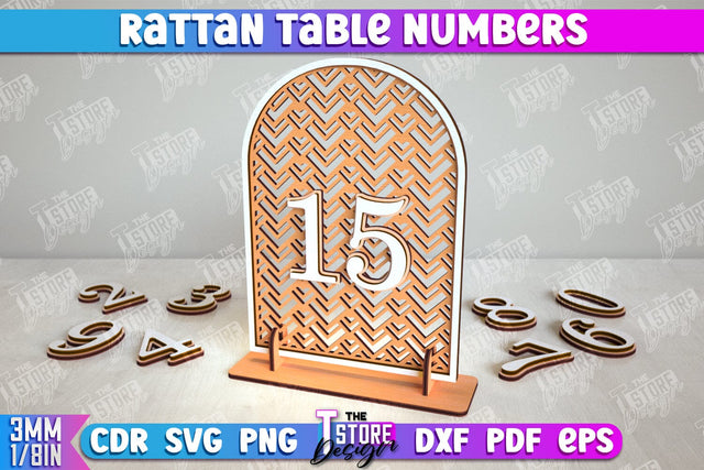 Rattan Table Numbers | Table Number Sign | Event Tables Décor | Boho Styled | CNC File SVG The T Store Design 